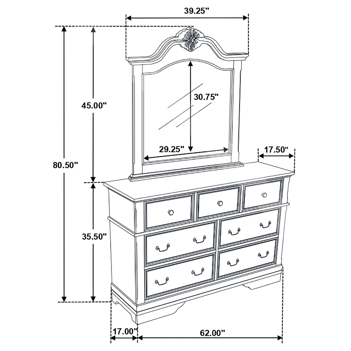 Dresser With Mirror - Cambridge 7-drawer Rectangular Dresser with Mirror Cappuccino