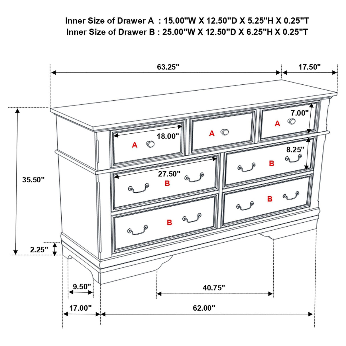 Cambridge 7 - drawer Rectangular Dresser Cappuccino | Coaster - 203193 - Home Elegance USA - 3