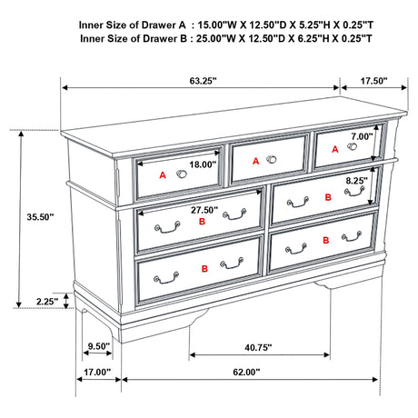 Dresser - Cambridge 7-drawer Rectangular Dresser Cappuccino