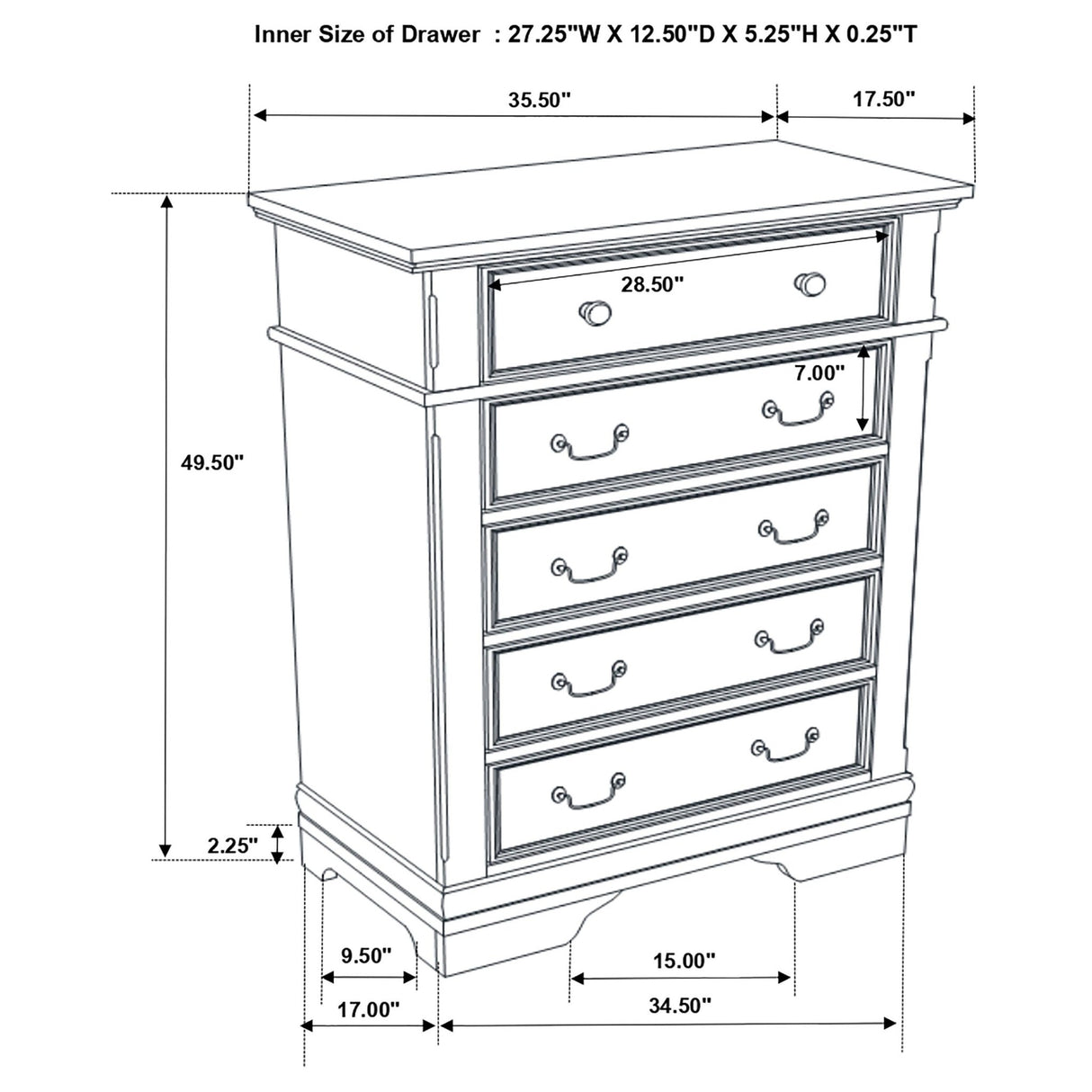 Cambridge 5 - drawer Rectangular Chest Cappuccino | Coaster - 203195 - Home Elegance USA - 3