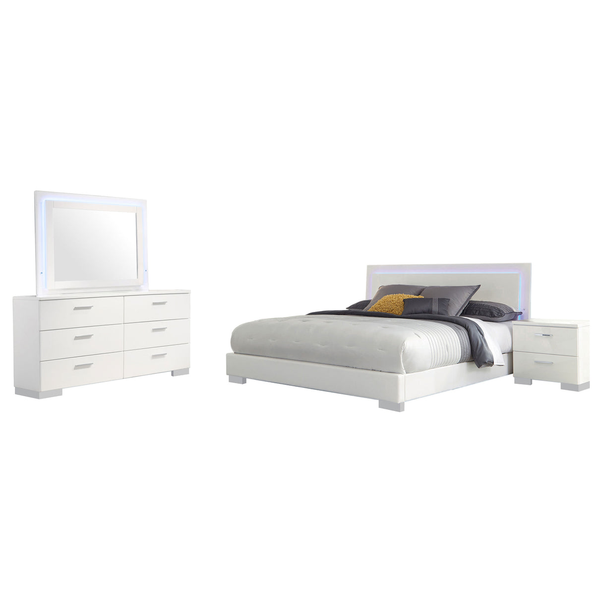 Felicity 4-piece Queen Bedroom Set White High Gloss - sold by Home Elegance USA