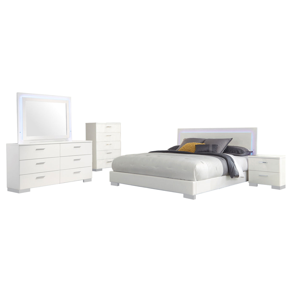 Felicity 5-piece Queen Bedroom Set White High Gloss - sold by Home Elegance USA