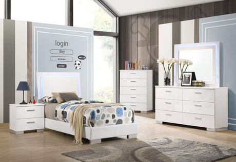 Felicity 5-piece Twin Bedroom Set White High Gloss - sold by Home Elegance USA