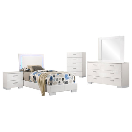 Felicity 5-piece Twin Bedroom Set White High Gloss - sold by Home Elegance USA