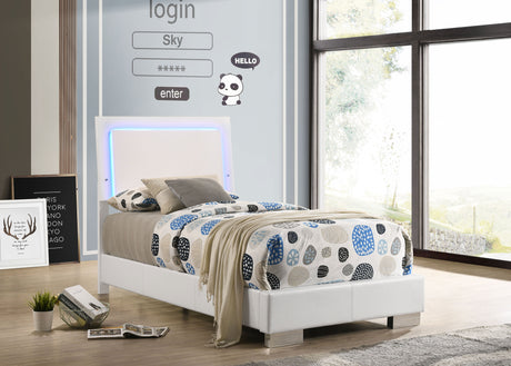 Twin Bed - Felicity Wood Twin LED Panel Bed White High Gloss