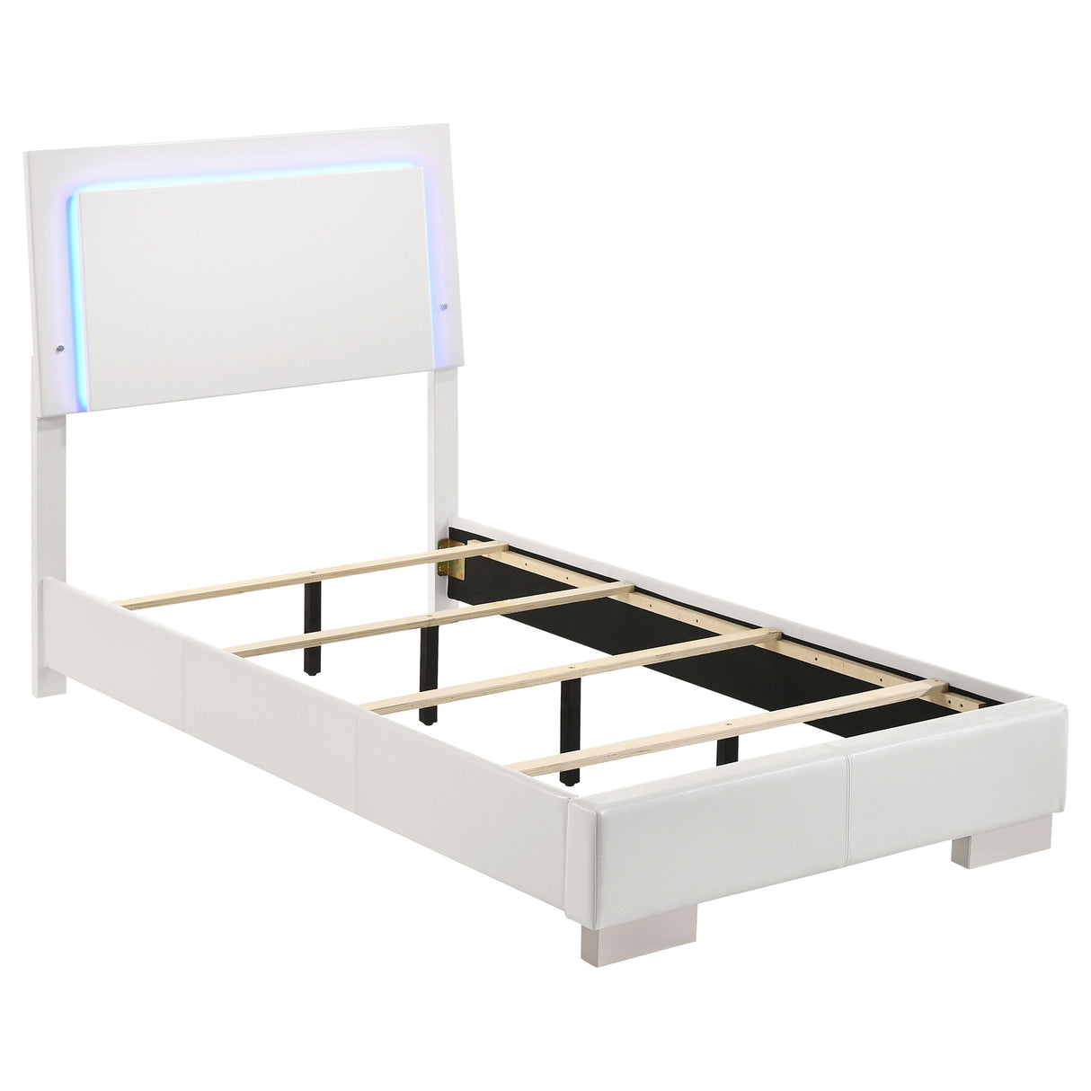 Twin Bed - Felicity Wood Twin LED Panel Bed White High Gloss