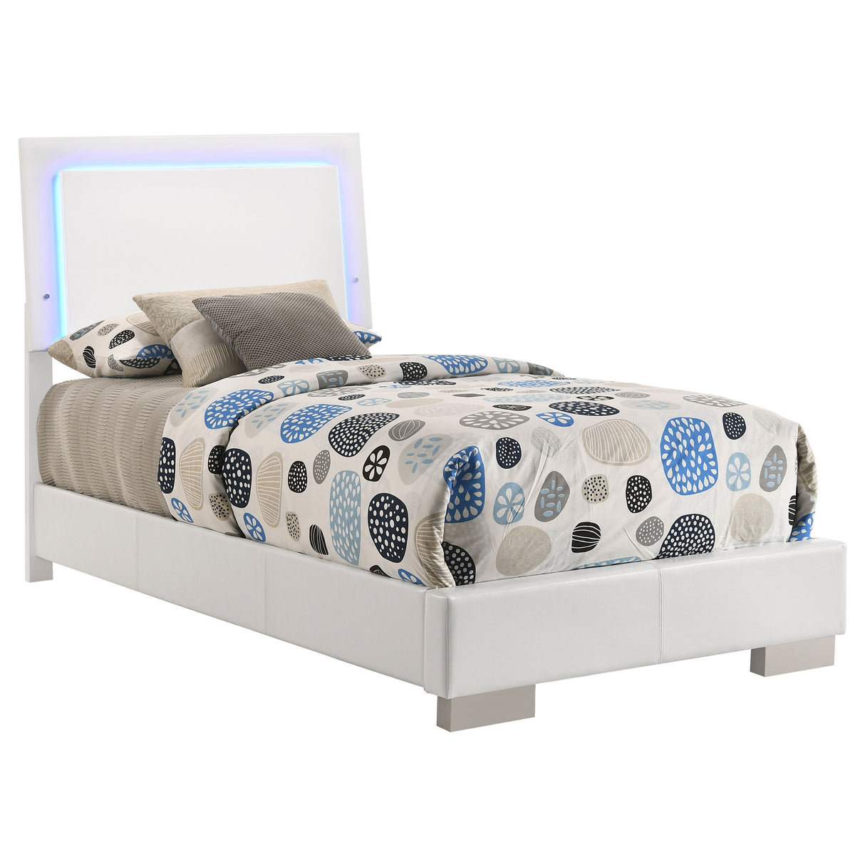 Twin Bed - Felicity Wood Twin LED Panel Bed White High Gloss