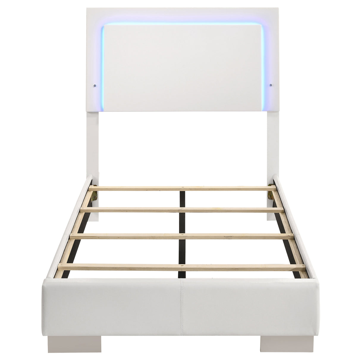 Twin Bed - Felicity Wood Twin LED Panel Bed White High Gloss