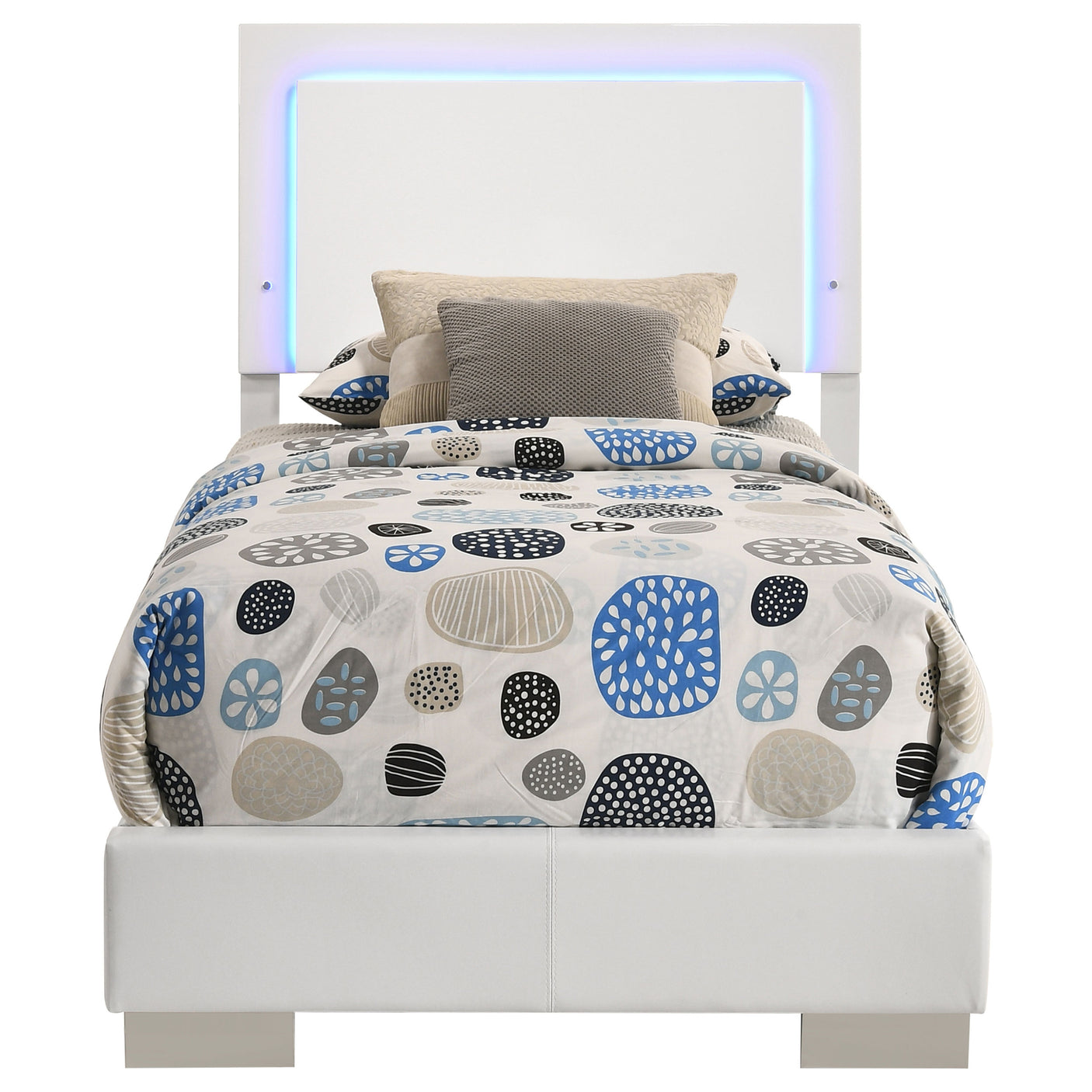 Twin Bed - Felicity Wood Twin LED Panel Bed White High Gloss