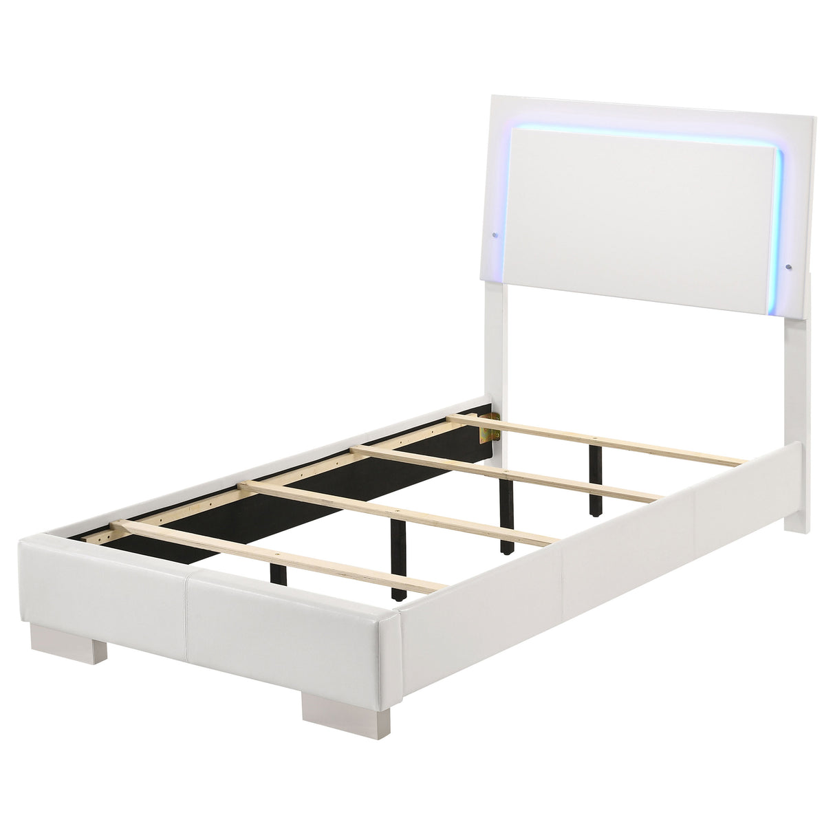 Twin Bed - Felicity Wood Twin LED Panel Bed White High Gloss