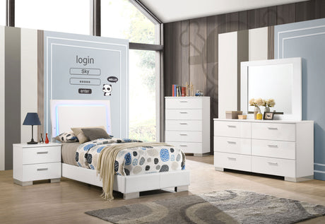 Twin Bed - Felicity Wood Twin LED Panel Bed White High Gloss