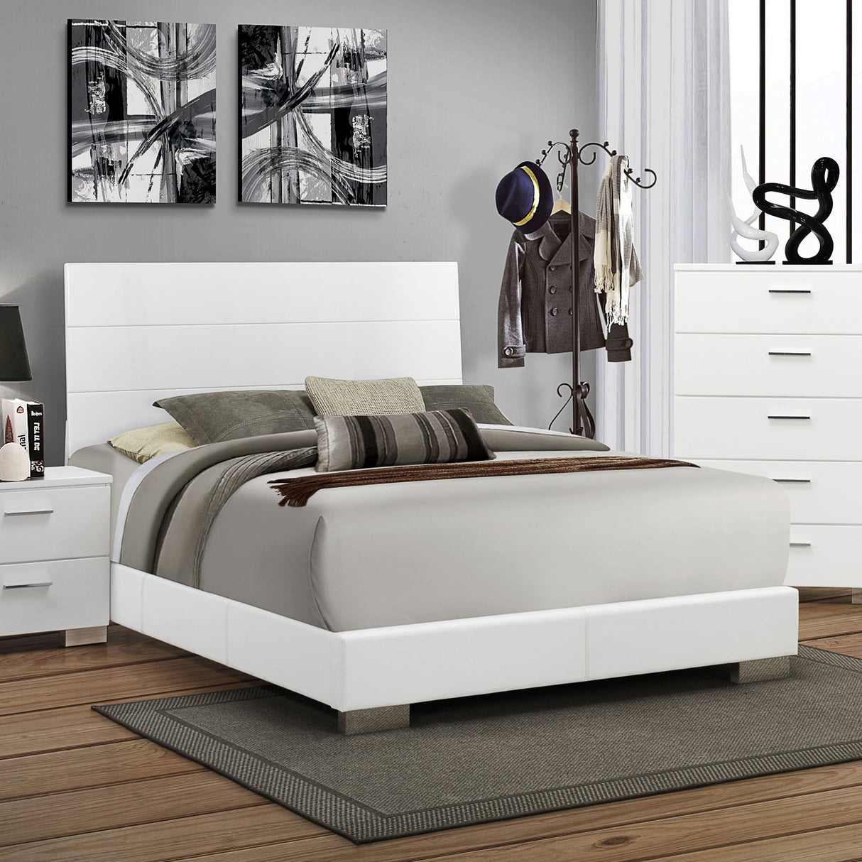 Eastern King Bed - Felicity Wood Eastern King Panel Bed White High Gloss