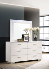 Dresser With Mirror - Felicity 6-drawer Dresser with LED Mirror Glossy White