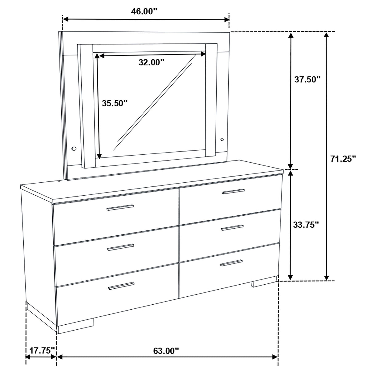 Dresser With Mirror - Felicity 6-drawer Dresser with LED Mirror Glossy White