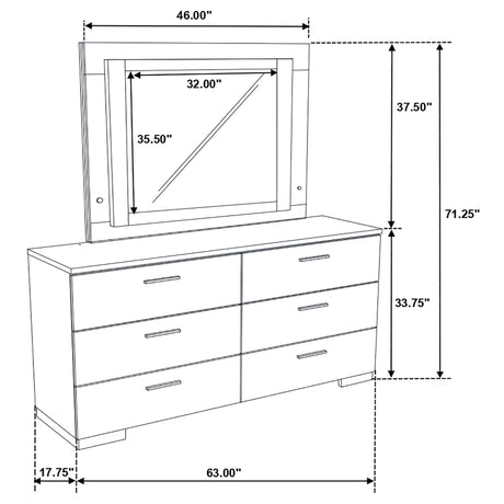 Dresser With Mirror - Felicity 6-drawer Dresser with LED Mirror Glossy White