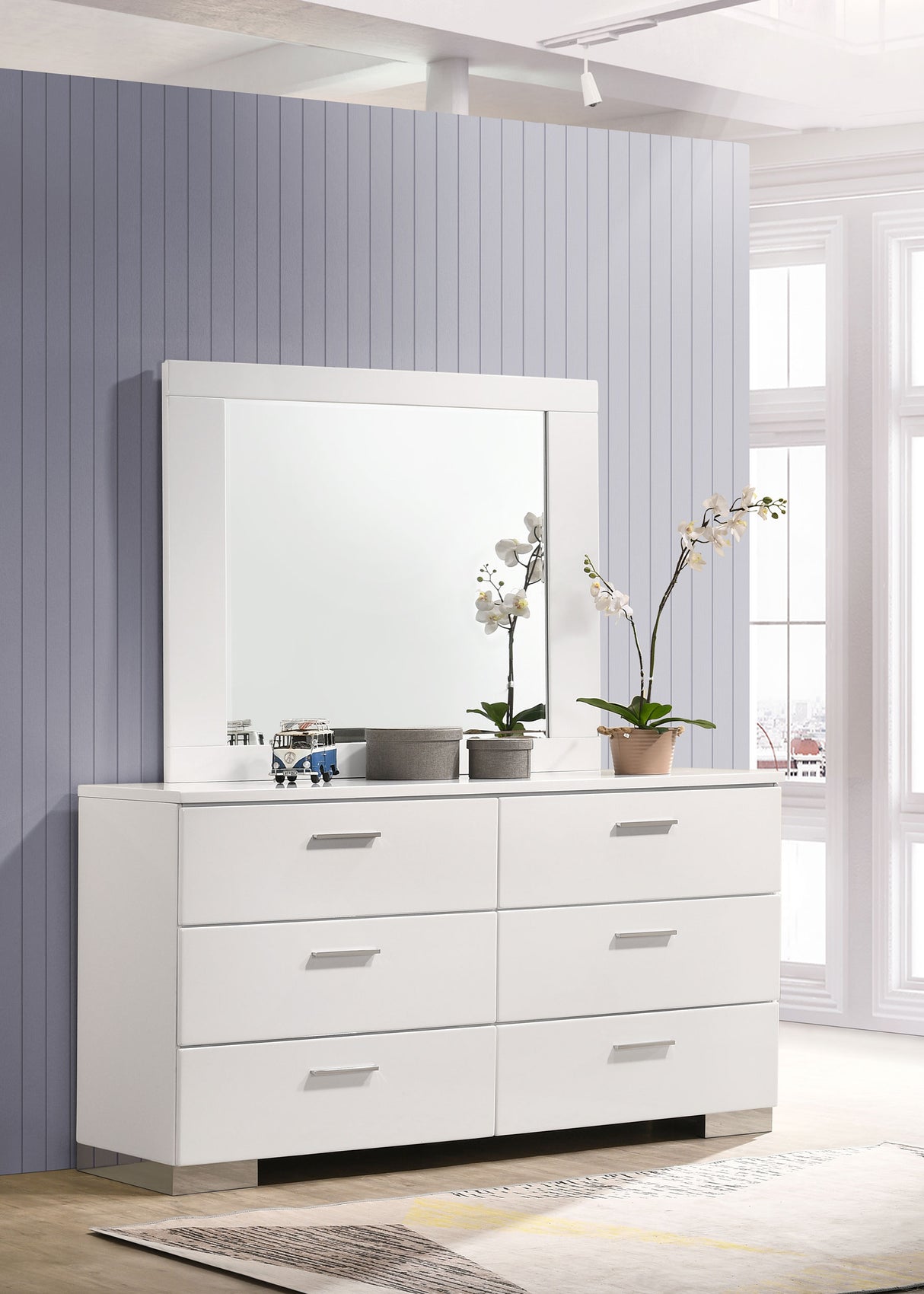 Dresser With Mirror - Felicity 6-drawer Dresser with Mirror Glossy White