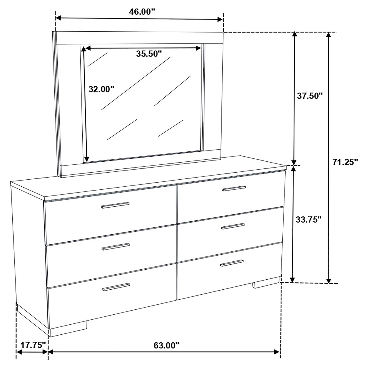 Dresser With Mirror - Felicity 6-drawer Dresser with Mirror Glossy White