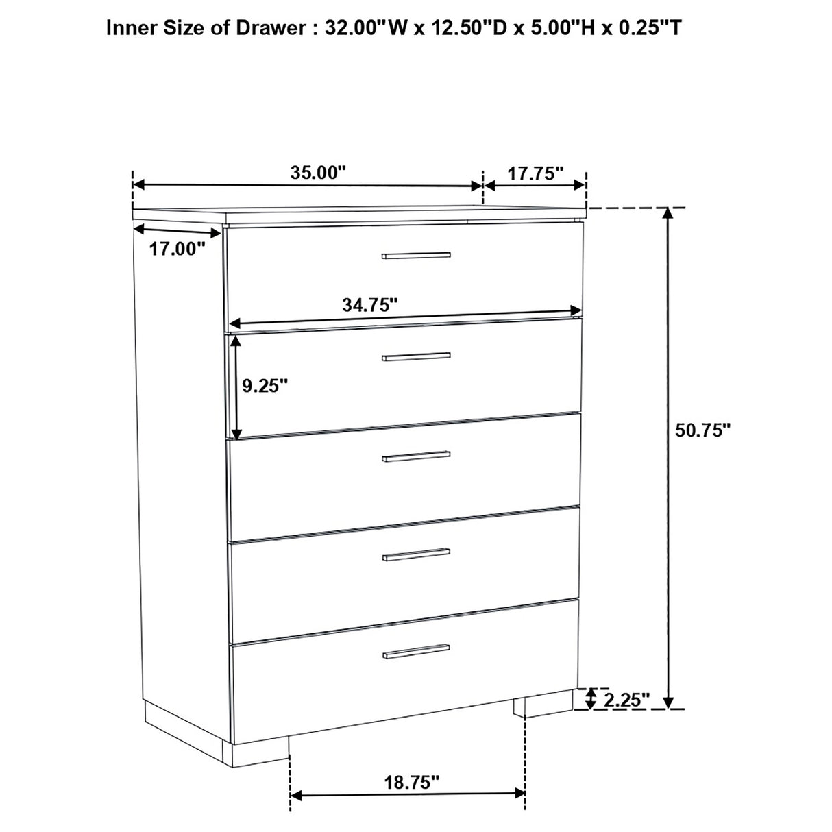 Chest - Felicity 5-drawer Chest Glossy White