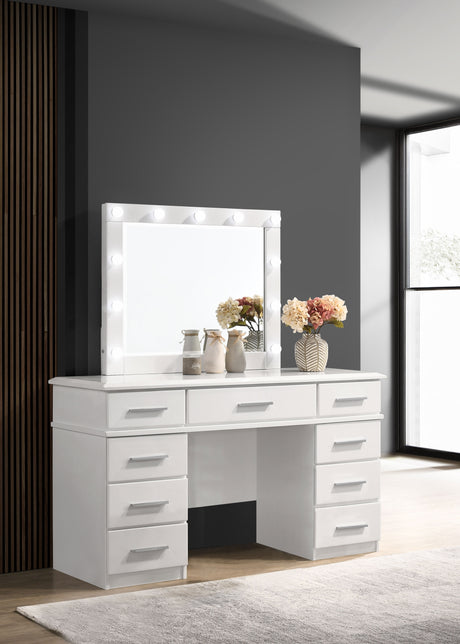 Vanity Table & Mirror - Felicity 9-drawer Vanity Desk with Lighted Mirror Glossy White