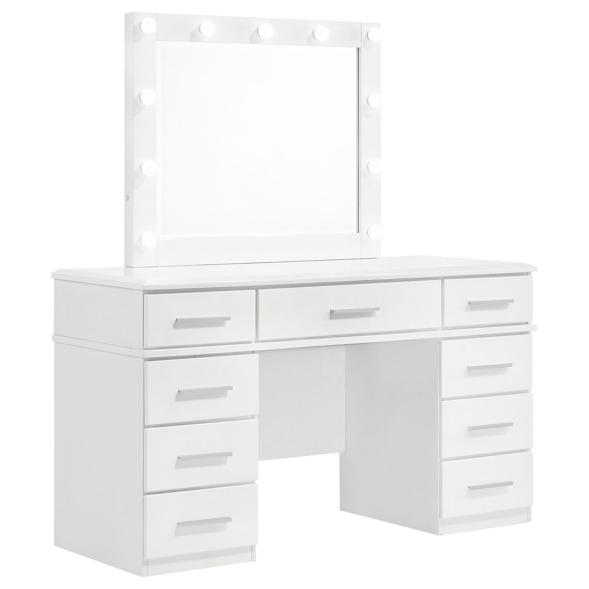 Vanity Table & Mirror - Felicity 9-drawer Vanity Desk with Lighted Mirror Glossy White