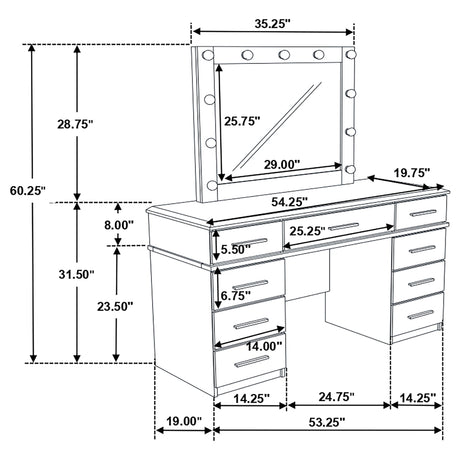 Vanity Table & Mirror - Felicity 9-drawer Vanity Desk with Lighted Mirror Glossy White