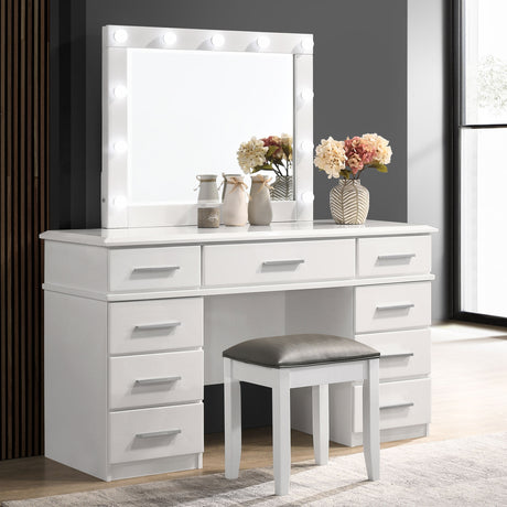 Vanity Table & Mirror - Felicity 9-drawer Vanity Desk with Lighted Mirror Glossy White