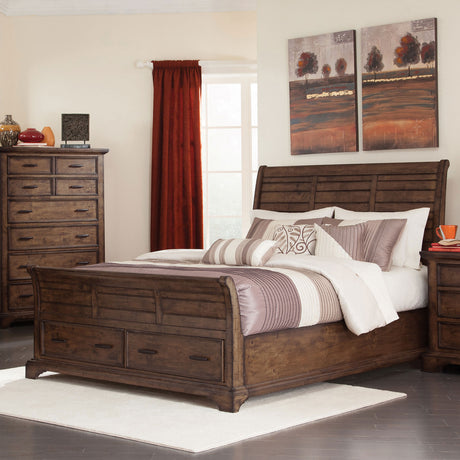 California King Storage Bed - Elk Grove California King Storage Sleigh Bed Vintage Bourbon