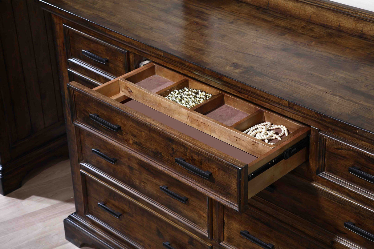 Dresser With Mirror - Elk Grove 9-drawer Dresser with Mirror with Jewelry Tray Vintage Bourbon