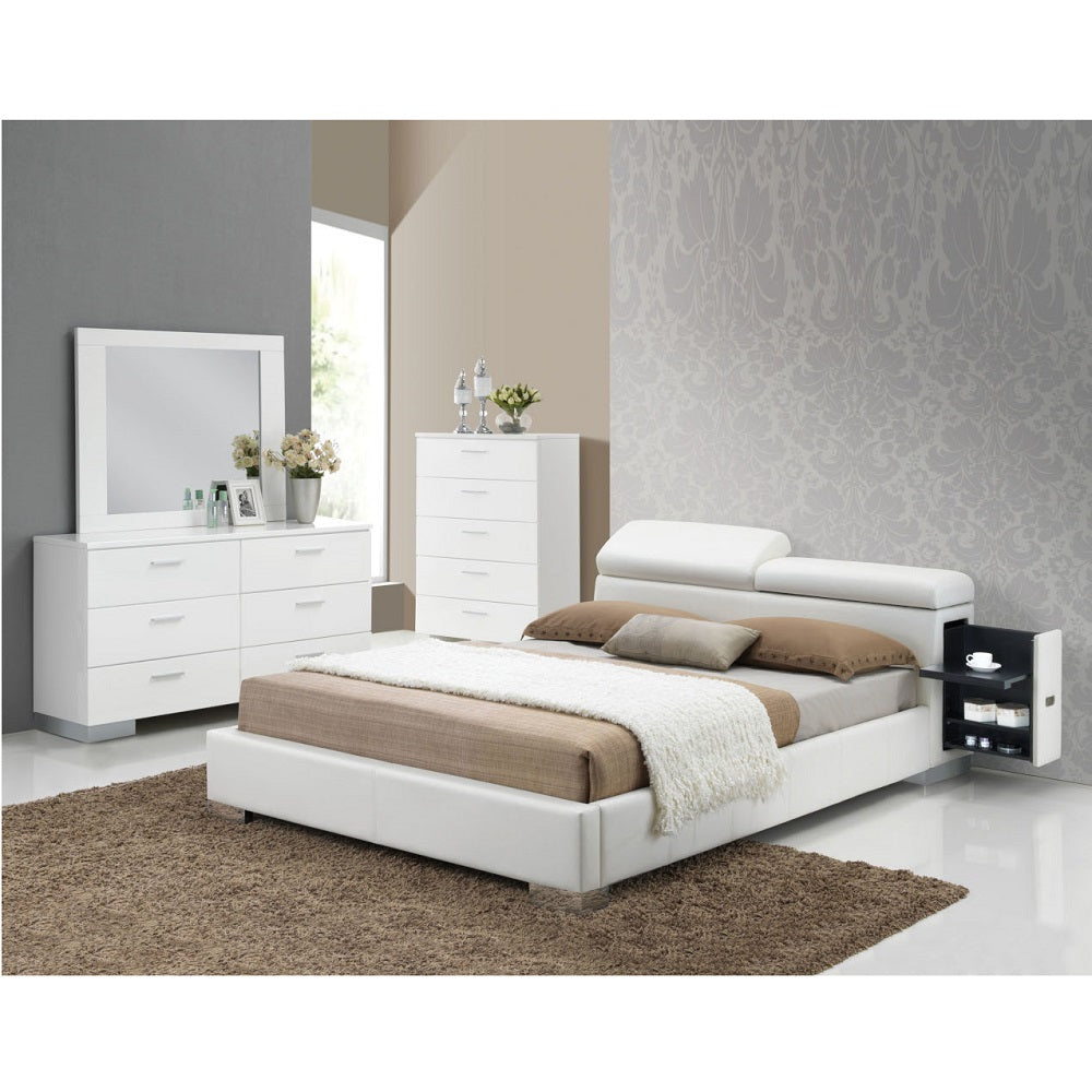 Acme - Manjot Queen Bed 20420Q White Synthetic Leather