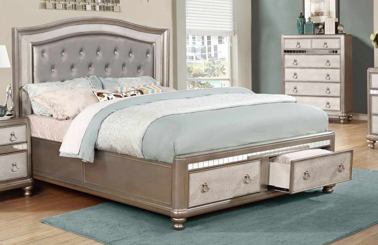 Bling Game Wood Queen Storage Panel Bed Metallic Platinum | Coaster | Home Elegance USA