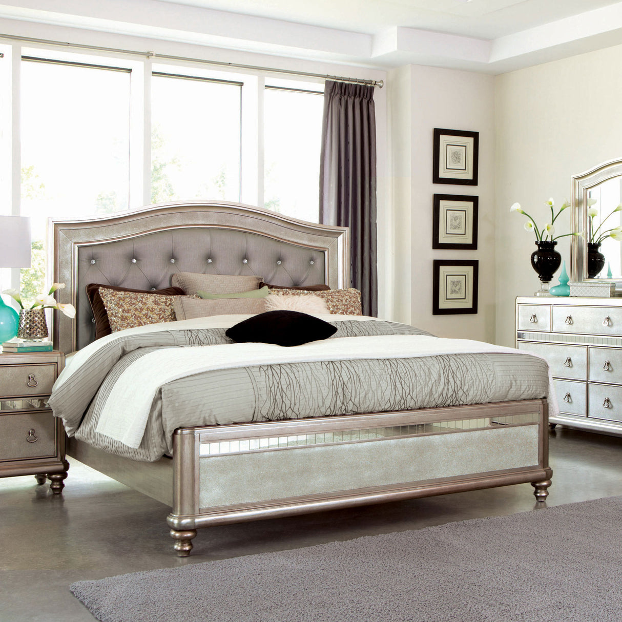 Eastern King Bed - Bling Game Wood Eastern King Panel Bed Metallic Platinum