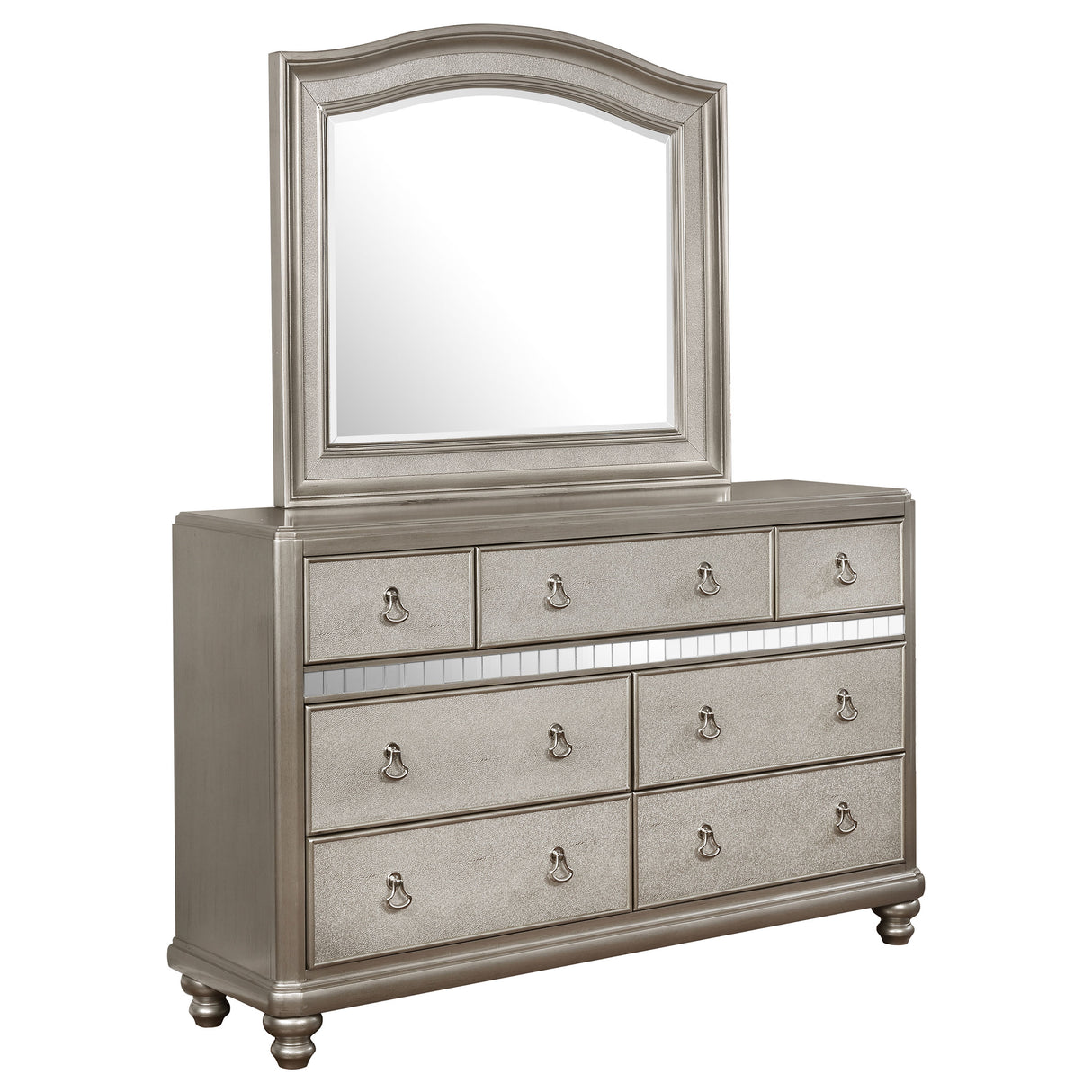 Dresser With Mirror - Bling Game 7-drawer Dresser with Mirror Metallic Platinum