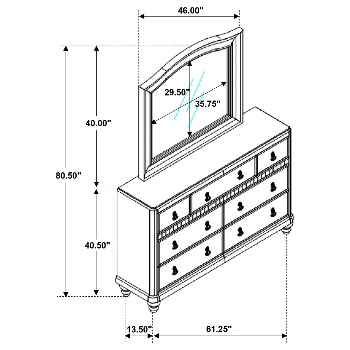 Dresser With Mirror - Bling Game 7-drawer Dresser with Mirror Metallic Platinum