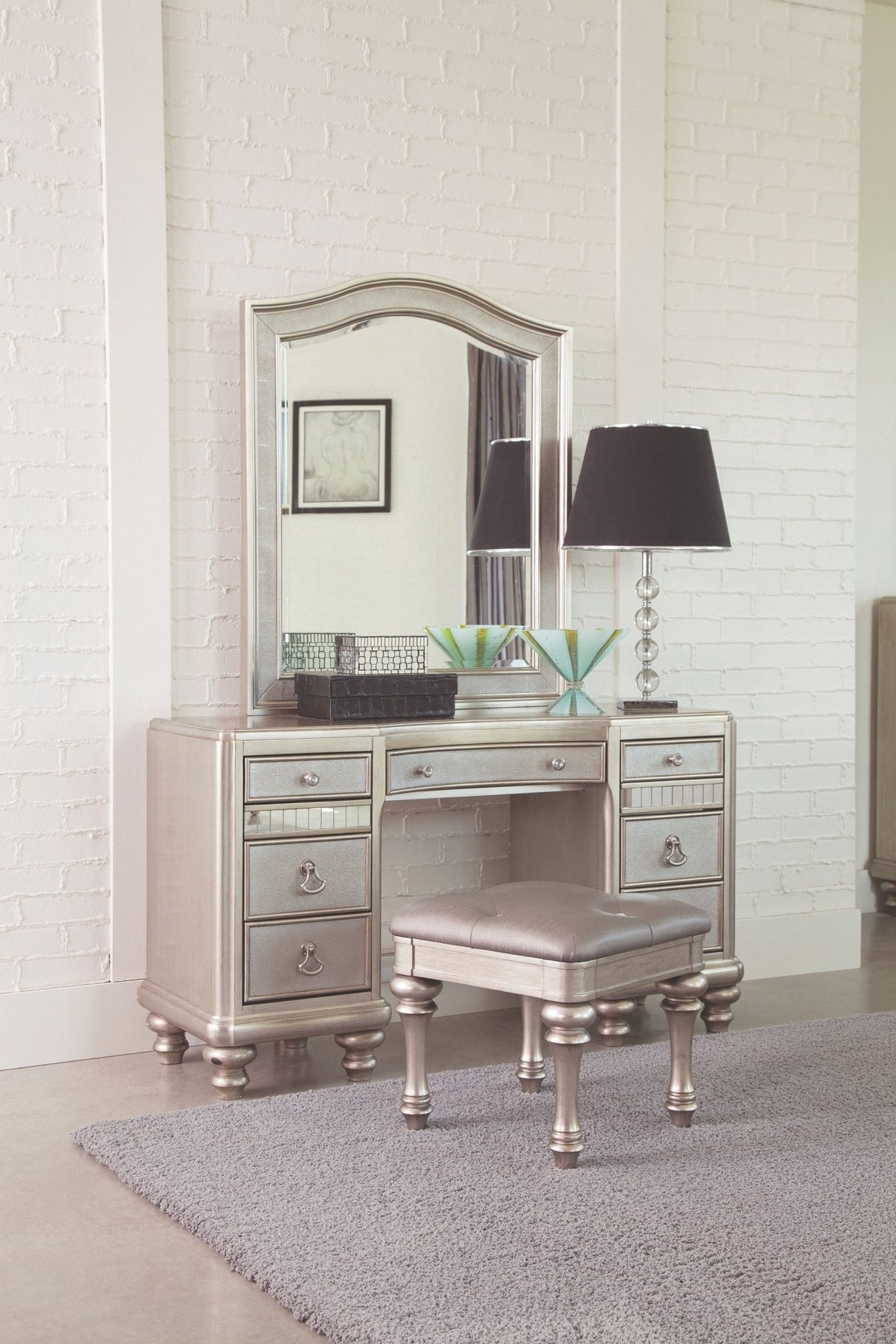 Bling Game 9 - drawer Vanity Desk Metallic Platinum | Coaster | Home Elegance USA