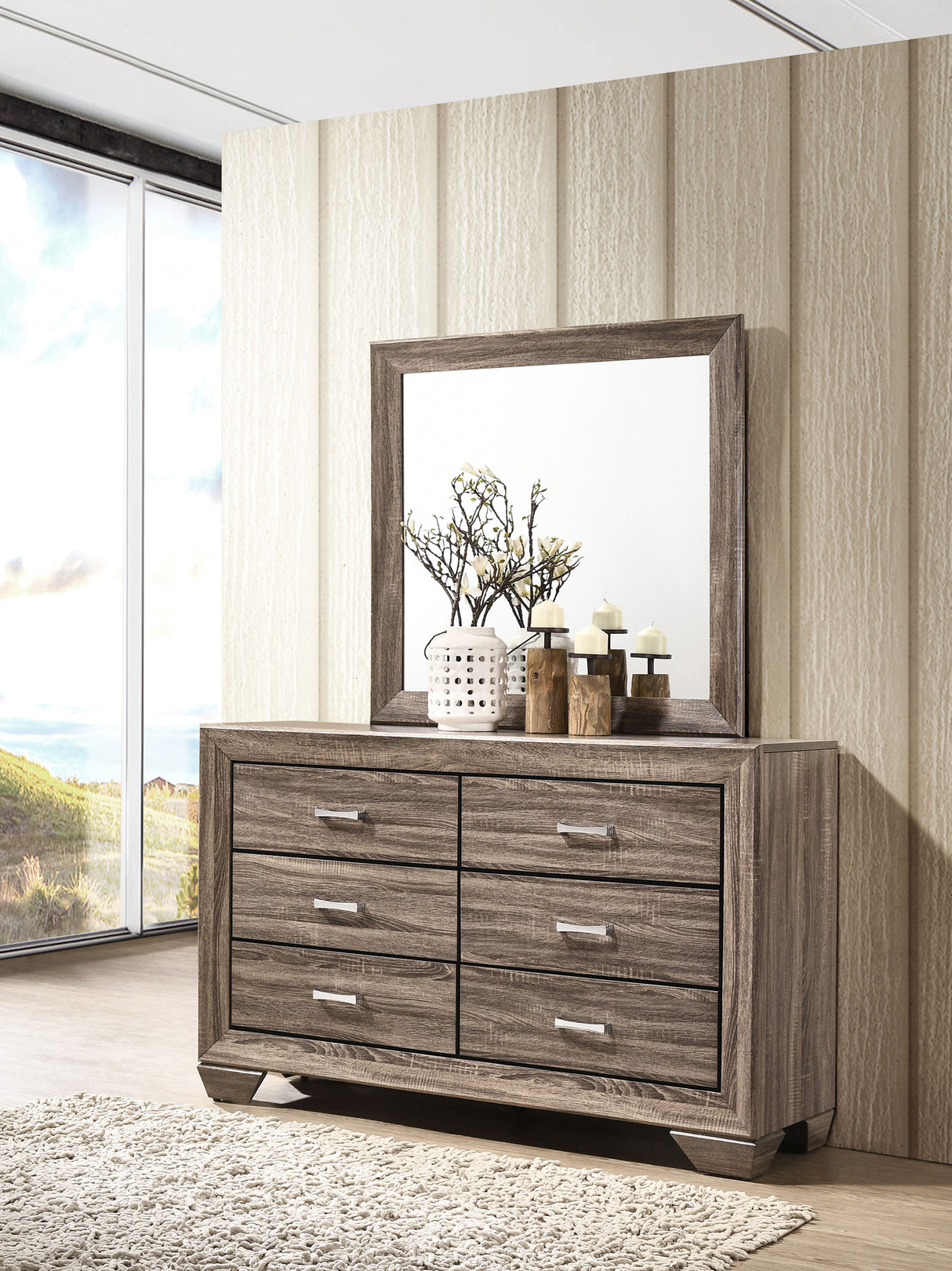 Dresser With Mirror - Kauffman 6-drawer Dresser with Mirror Washed Taupe