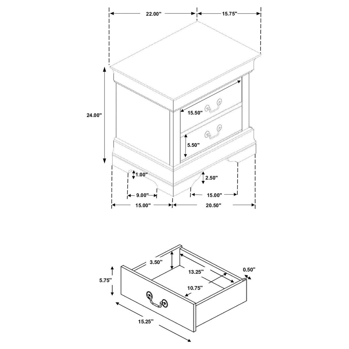 Nightstand - Louis Philippe 2-drawer Nightstand White