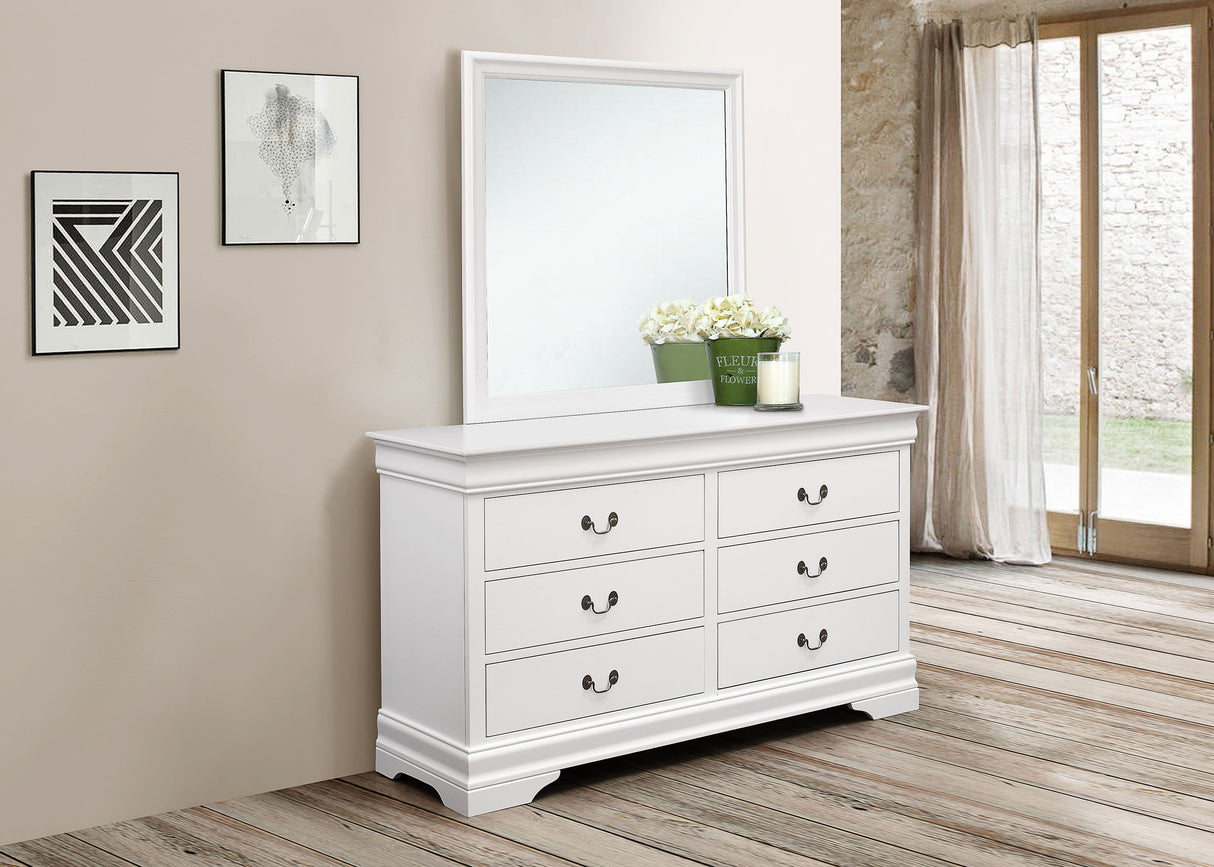 Dresser With Mirror - Louis Philippe 6-drawer Dresser with Mirror White