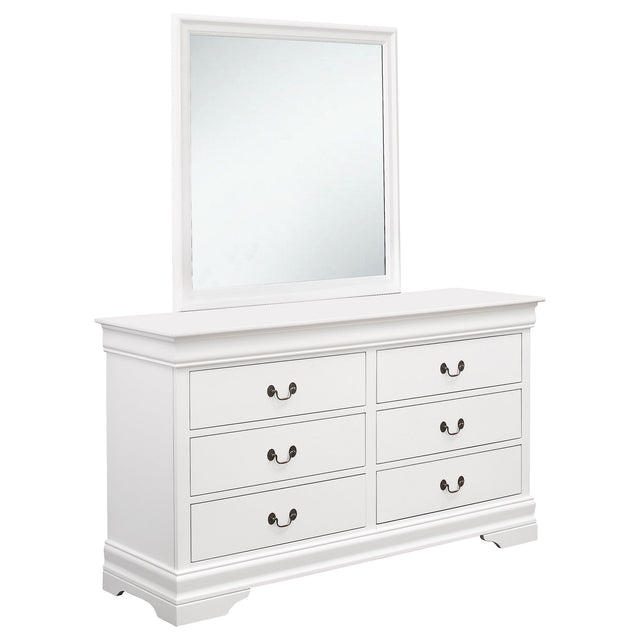 Dresser With Mirror - Louis Philippe 6-drawer Dresser with Mirror White