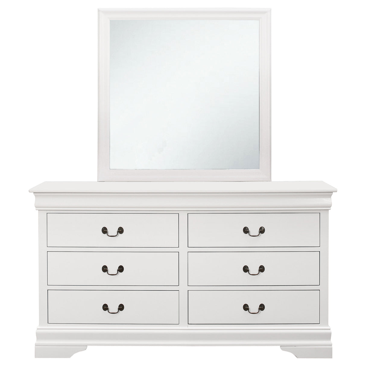 Dresser With Mirror - Louis Philippe 6-drawer Dresser with Mirror White