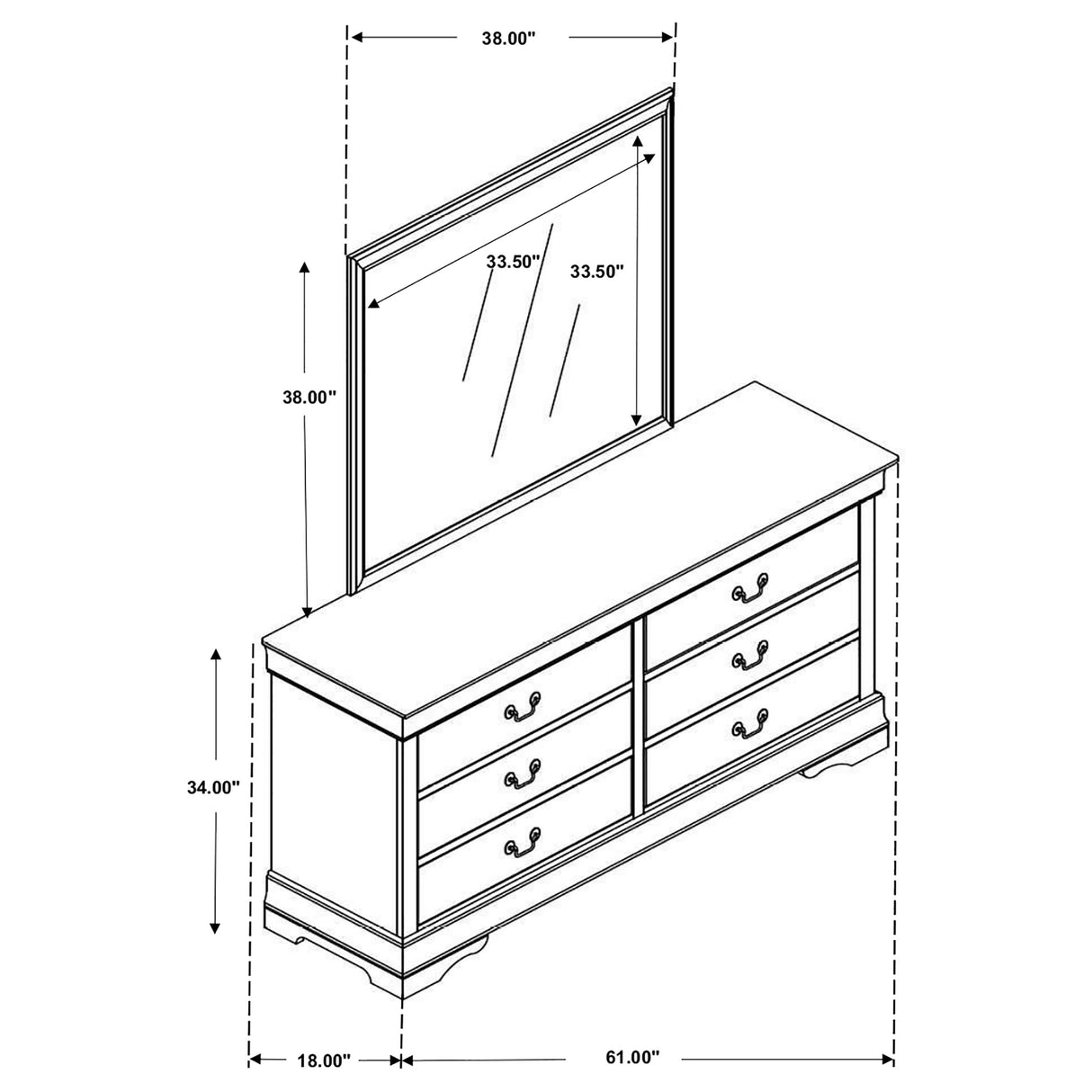 Dresser With Mirror - Louis Philippe 6-drawer Dresser with Mirror White