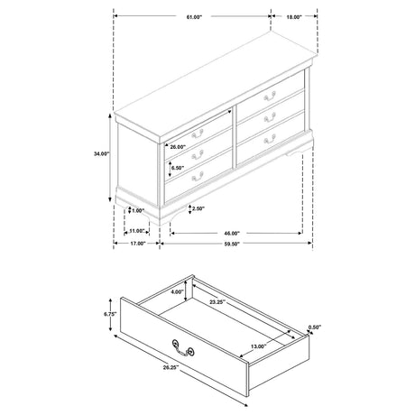 Dresser - Louis Philippe 6-drawer Dresser White