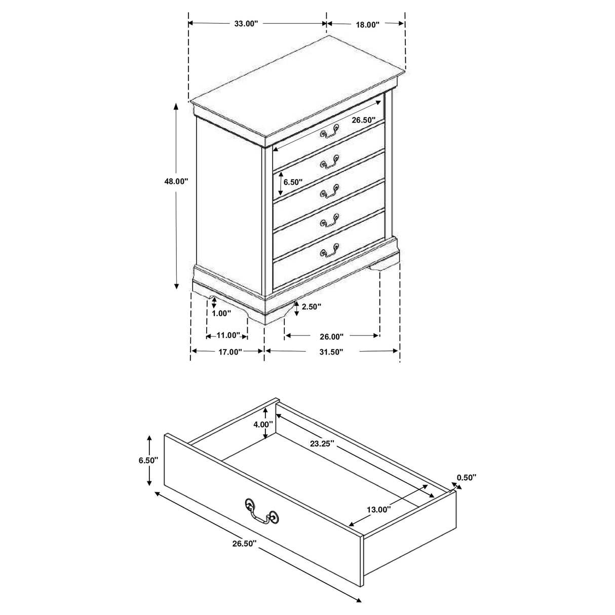 Chest - Louis Philippe 5-drawer Chest White