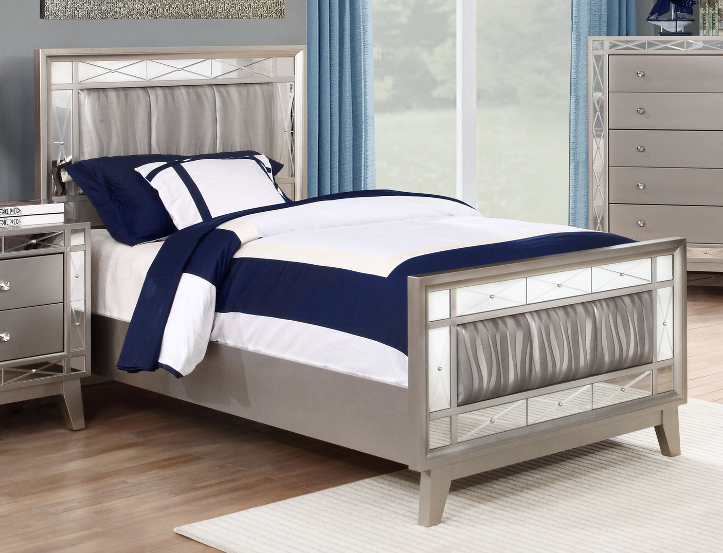 Twin Bed - Leighton Wood Twin Panel Bed Metallic Mercury