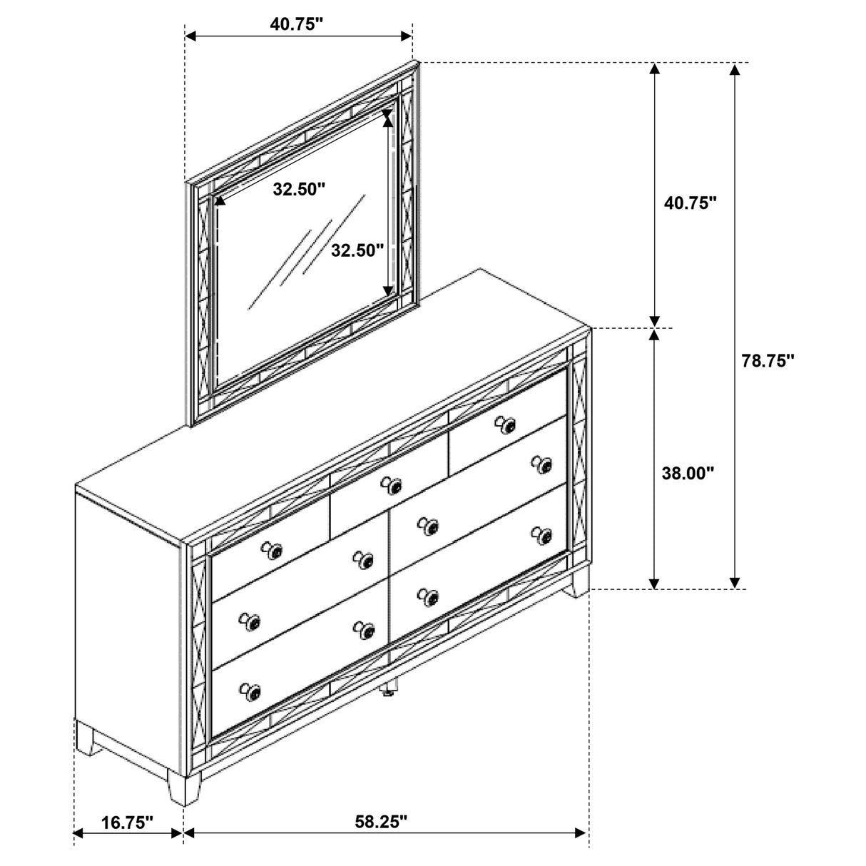 Dresser With Mirror - Leighton 7-drawer Dresser with Mirror Metallic Mercury