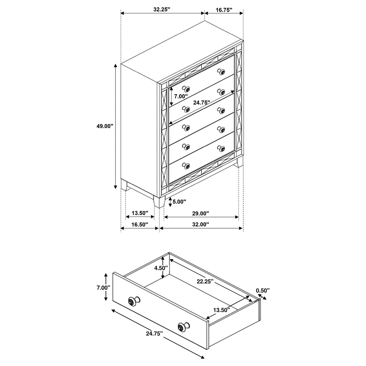 Chest - Leighton 5-drawer Chest Metallic Mercury