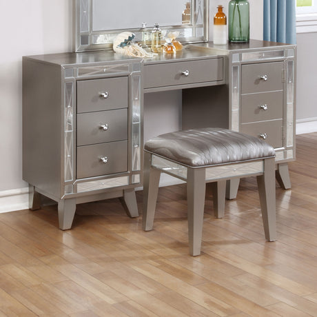 Vanity Table & Stool - Leighton Vanity Desk and Stool Metallic Mercury