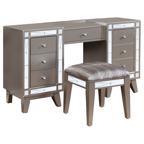 Vanity Table & Stool - Leighton Vanity Desk and Stool Metallic Mercury