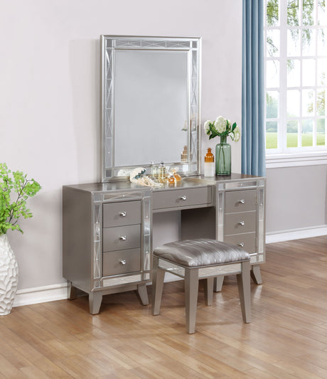 Vanity Table & Stool - Leighton Vanity Desk and Stool Metallic Mercury