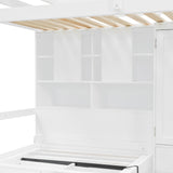 Twin Bunk Bed with Drawers, Wardrobe, Storage Shelves and Hydraulic Bed,White - sold by Home Elegance USA