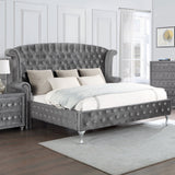 Deanna Upholstered Eastern King Wingback Bed Grey | Coaster - 205101KE - Home Elegance USA - 2